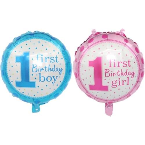5pcs 1st Baby Birthday Foil Balloons Baby Shower Pink Girl Blue Boy Helium Balloons Round Happy Birthday Kids Toy Party Supplies