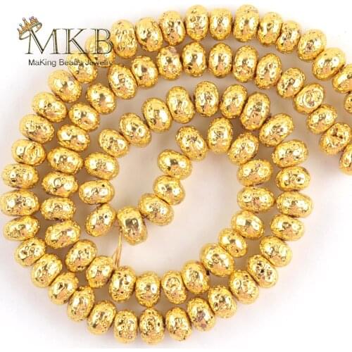 Natural Golds Plated Lava Hematites Stone Rondelle Beads For Jewelry Making 6/8/10mm Beads DIY Bracelets Necklace Gemstones15"