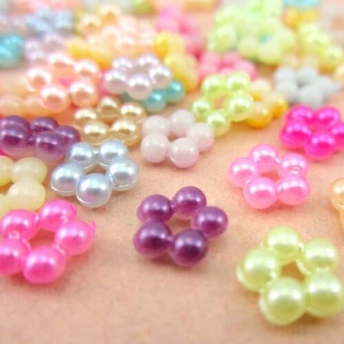 Free Shipping Mixed 10mm 100Pcs Craft ABS Five Beads Flower Shape Imitation Pearls Resin Scrapbook Beads Decorate Diy