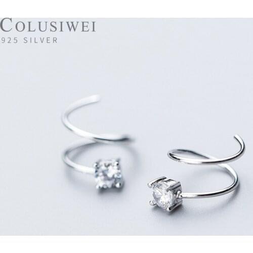 Colusiwei Genuine 925 Sterling Silver Classic Four Claws Bright Clear CZ Zircon Clips Earrings for Women Engagement Jewelry Gift