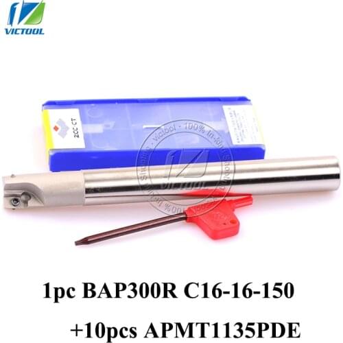 Milling head BAP 300R C16-16-150 with 10pcs APMT1135PDR insert square shoulder face high speed end mill 150mm length