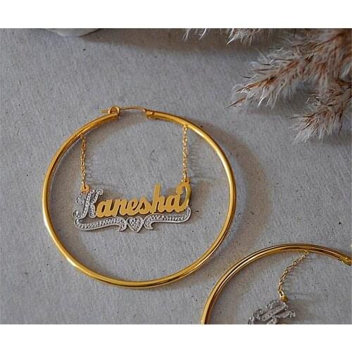 Aurolaco 50-100mm Hoop Personalized Earrings Custom Hoops Earrings Customize Name Earrings Bamboo Style Earrings Gift