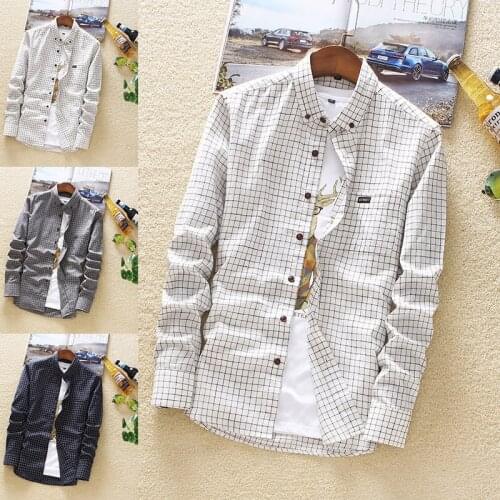 Plaid Shirt 2020 Fashion Autumn Mens Dress Shirts 100% Cotton Slim Fit Shirt Men M-4XL Black Shirt for Men Long Sleeve Casual