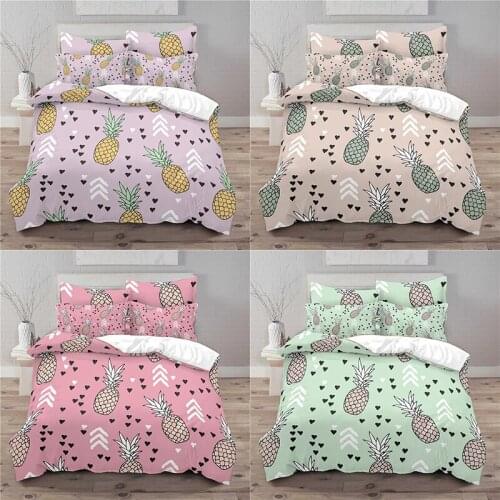 Home Textile Luxury 3D Pineapple Print 2/3Pcs Comfortable Duvet Cover Pillowcase Bedding Sets Queen and King EU/US/AU Size