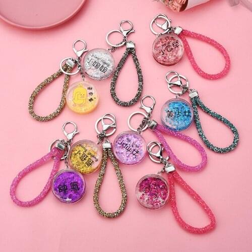 Korean Acrylic Letter Key Chains Liquid Oil Quicksand Star Keychain Women Men Car Bag Charm Pendant Keyring accessories