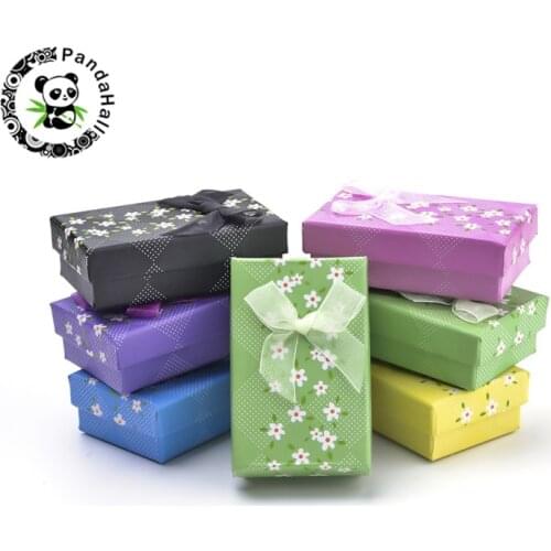 Pandahall 24 pcs Cardboard Jewelry Set Boxes Ring Boxes for Rings Earring Jewelry Packing Boxes with Bowknot & Sponge Inside