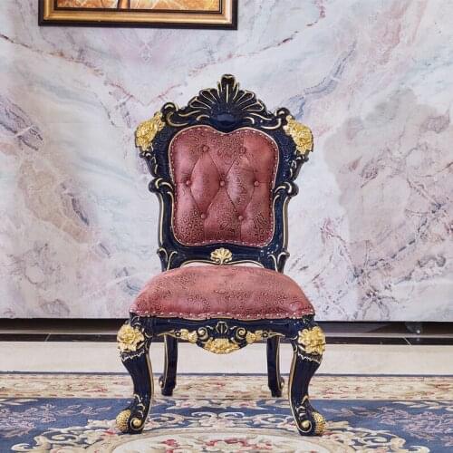 European-style Leather Dining Chair Solid Wood Dining Chairs Double-sided Carving Villa Hotel Large Apartment Master Chair