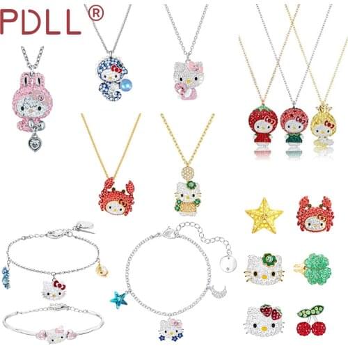 PDLL Fashion jewelry high quality SWA cute cat series DIY shiny crystal hello necklace pendant Girl Jewelry Gift Free Delivery