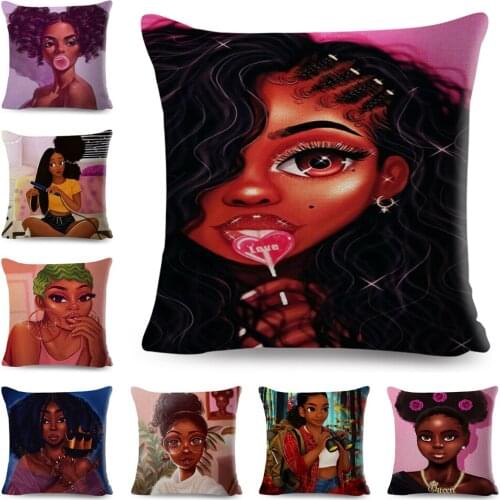 Vogue African Lady Pillowcase Decor Fashion Women Girl Cushion Cover Polyester Pillow Case for Sofa Home Office 45x45cm