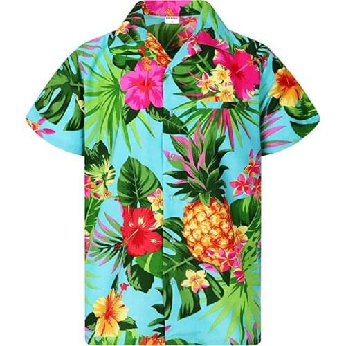 Mens Floral And Pineapple Hawaiian Shirts Casual Short Sleeve Turn-down Collar Button Down Beach Shirts Loose Camisas Chemise