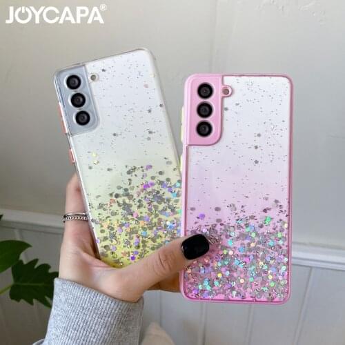 Star Glitter Clear Phone Case For Samsung S21 Ultra S20 FE Note 20 Plus A52 A72 A32 A50 A30 Camera Protection Shockproof Cover