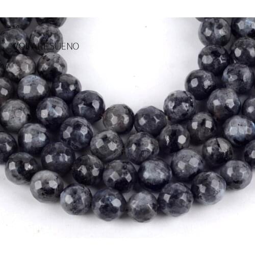 Natural Faceted Black larvikite Labradorite Round Loose Beads For Jewelry Making 4-12mm Spacer Beads Fit Diy Womens Bracelets