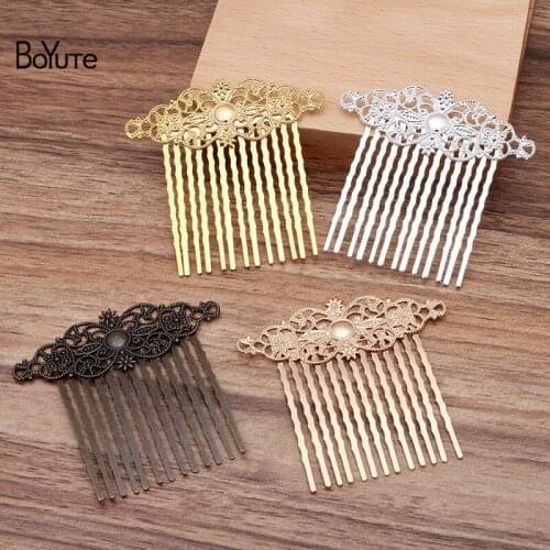 BoYuTe Wholesale (10 Pieces/Lot) 62*62MM Metal Brass Filigree Flower Hair Comb Tiara Diy Bridal Wedding Hair Jewelry Accessories