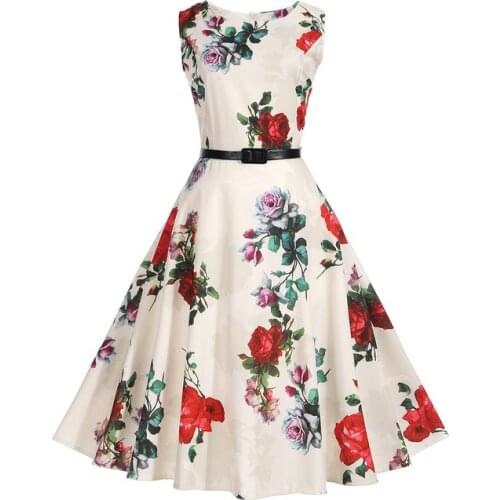 Floral Dress tunic flower Dress Vintage Women Summer Dresses High Waist Sleeveless Vestido Verano Sukienka Letnia Vestidos Mujer