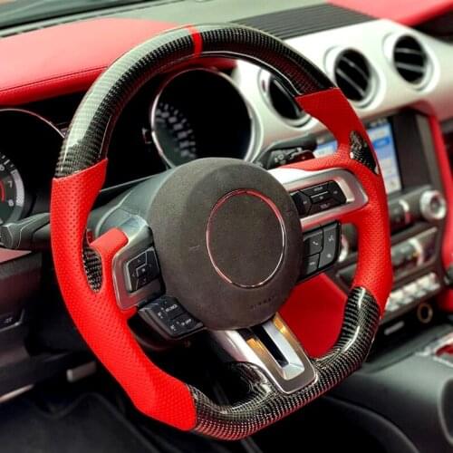 Suitable for 15-20 Ford Mustang Carbon Fiber Steering Wheel Refitting Sports Flat Bottom LED
