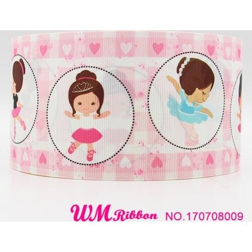 Q&N ribbon 3inch 75mm princess dancer cartoon printed grosgrain ribbon webbing 50yards/roll for hair bows headband free shipping