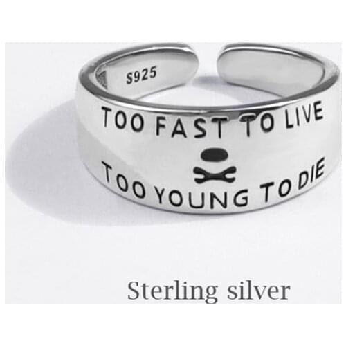 Season Gate 925 Sterling Silver Trendy Punk Creative Thai Silver English Letters Adjustable Size Open Ring SR134