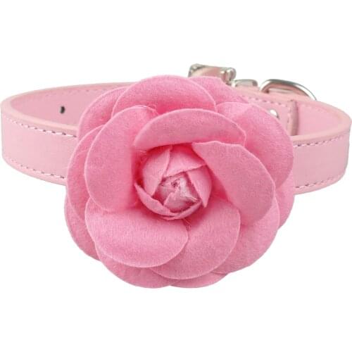 Adjustable Puppy Dog Collar PU Leather Kitten Cat Collars Flower Necklace Pet Accessories For Small Medium Dogs Chihuahua Pink
