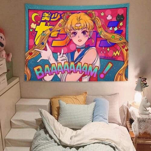 Retro Cartoon Background Cloth Bedroom Decoration Bedside Cloth Rental House Renovation Wall Cloth Tapestry Hanging Cloth