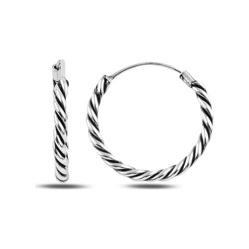 Silver 925 Sterling 20mm Oxidized Ring Earrings