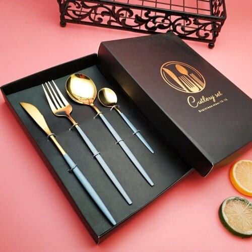 Hot sale gray gold Portuguese style stainless steel table knife fork spoon coffee spoon cutlery tableware kitchenware set