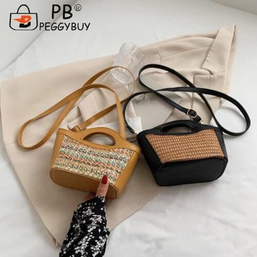Bohemian Style Casual Women Woven PU Leather Small Bucket Shoulder Crossbody Bag