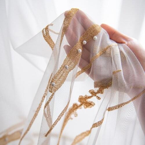 New Light Luxury Curtain Gauze Curtain Nails Pearl Embroidered White Gauze Bay Window Balcony Gauze Partition Semi-shading Gauze