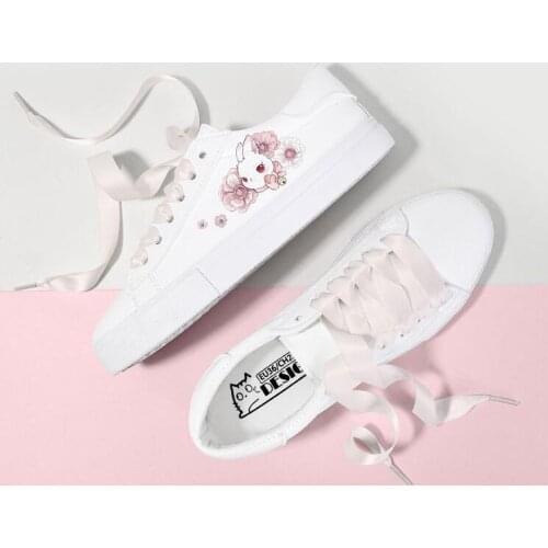 Ribbon Little White Shoes Women 2019 Foreign Girl rabbit bunn Shoes Lolita Lovely Japanese Student Soft Girls Board Shoes tbx110