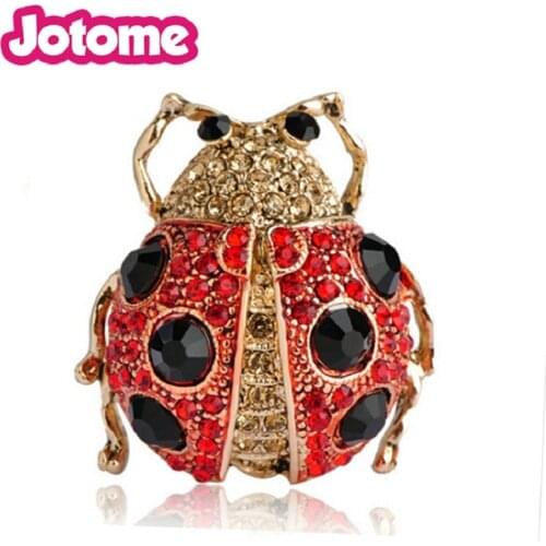 Red Ladybug Beetle Brooch Insect Animal Black Spot Ladybug Pin Vintage Rhinestone Animal Red Brooch Pin