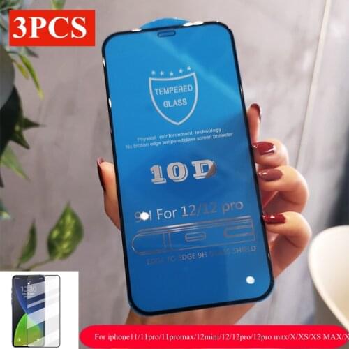 3Pcs 9H Protective Glass for iPhone 11 12 Pro Max XS XR Front Screen Protector For iPhone 12 Mini 11 Pro Max Tempered Glass