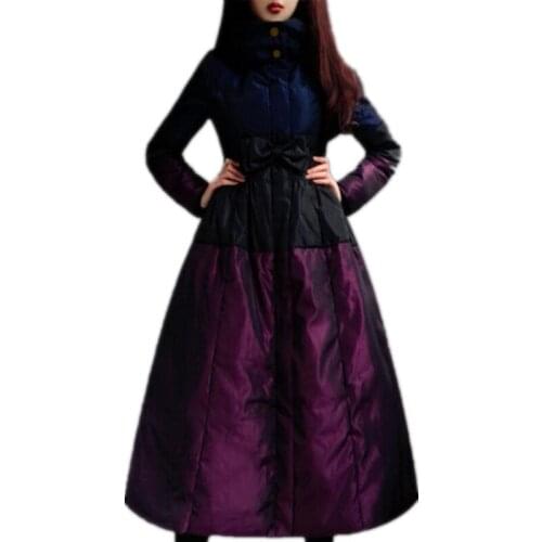 Plus size 4XL!New Winter Collection Women Warm Down Coat Elegant Black Waist Bow Female Extra Long Slim Jackets