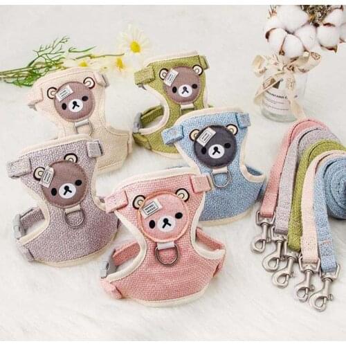Pet Vest Traction Rope Colour Cartoon Bear Chest Strap Dog Chain Walking The Dog Rope Small Medium Sized Dogs Cat Accessories