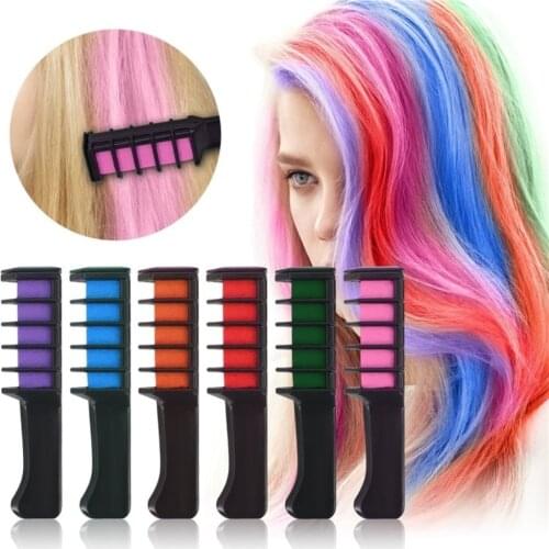 ELECOOL 1pc 6 Colors Disposable Hair Dye Comb Temporary Hair Chalk Color Comb Dye Tool Cosplay Party Hairs Styling Dyeing Tool