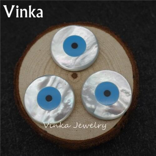 10pcs Genuine Mother of pearl Size 20mm round blue eye bead big size 20mm Natural Blue Evil Eye shell Beads