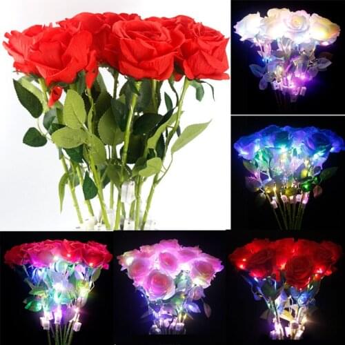 10pcs Luminous Light up Rose Flower Red Colorful String Lights Bouquet Led Flash Valentines Day Glowing Party Wedding Decor