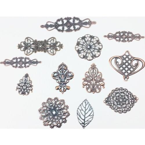 20Pcs Filigree Ancient red copper Red bronze Connectors Metal Crafts Gift Decoration DIY Findings