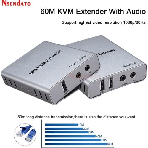 60m USB KVM HD Extender By CAT5E Cat6 RJ45 Ethernet Cable HD Transmitter Receiver Audio Video Converter PC Laptop To TV Monitor
