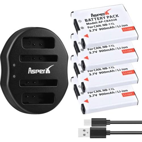 AsperX NB-11L NB 11L 4Pcs 900mAh NB11L Camera Batteries +Dual USB Charger for Canon IXUS 125 240HS A2300 A2400 A3400 A4000 Z1