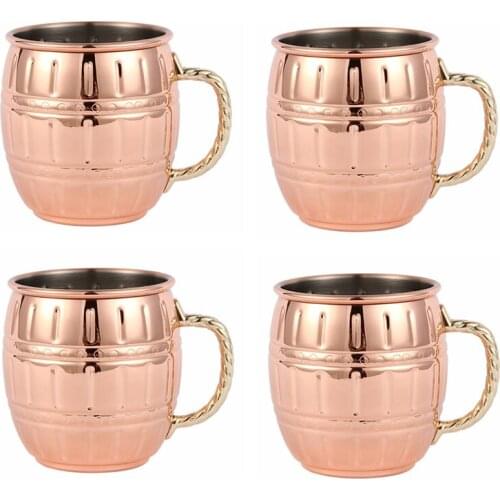 Free Shipping 540ml 18oz Free Shipping Stainless Steel with Copper Plating Barrel Moscow Mule Mug Coffee Mug (Set of 4)