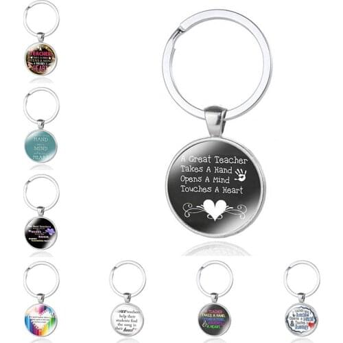 Thank You Teacher Text Love Keychain Charm Glass Crystal Pendant Keyring Quality Bag Car Key Chain Women Teachers Day Gift