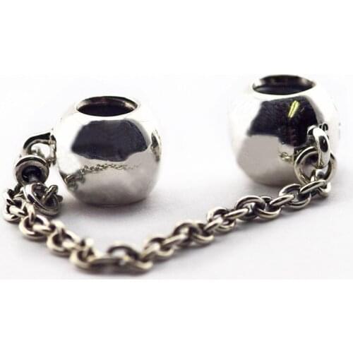 Signature Safety Chain Charm Beads for Jewelry Making Women DIY Silver 925 Jewelry Round Shape Silver Beads for Charms Bracelets