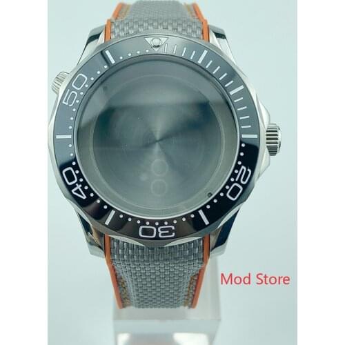 20ATM WR 41mm Diver Black Ceramic Bezel Gray Strap Sea-Master Style Sapphire Crystal Watch Case Fit For ETA2836 Movement