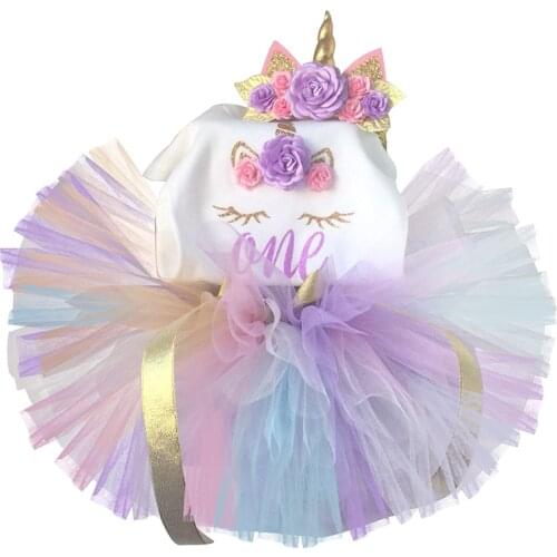 My Baby Unicorn Dresses for Girls 1st First Birthday Party Dress Colorful Unicorn Headband Outfits Newborn Babes Tutu Vestidos