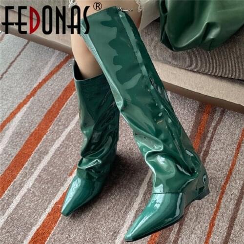 FEDONAS Fashion Concise Sexy Women Knee-High Boots Genuine Leather Autumn Winter Wedges Heels Side Zipper Shoes Woman 2021 New