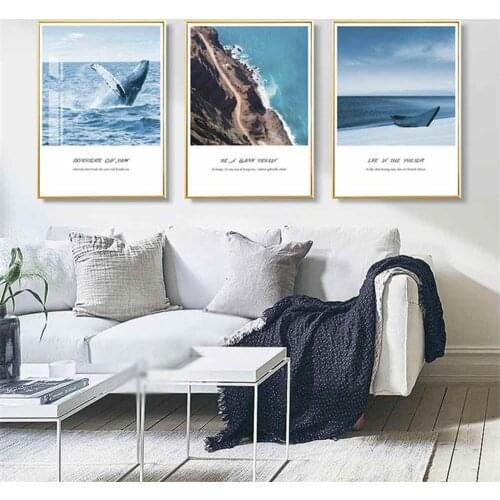 HAOCHU Whale Reef Boat Animal Canvas Painting For Living Room Home Decor Painting Print Poster Simple Nordic Wall Picture