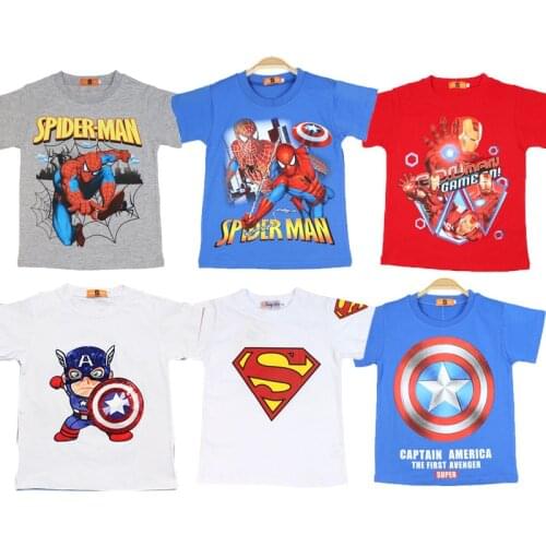 Boys Disney T-shirt cotton 2021 new childrens clothing boys 3-8 years old childrens Spiderman T-shirt Captain America
