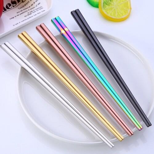 1 Pair Stainless Steel Chinese Chopsticks Non-Slip Reusable Metal Chopstick for Sushi Hashi Food Sticks Tableware Kitchen Tool