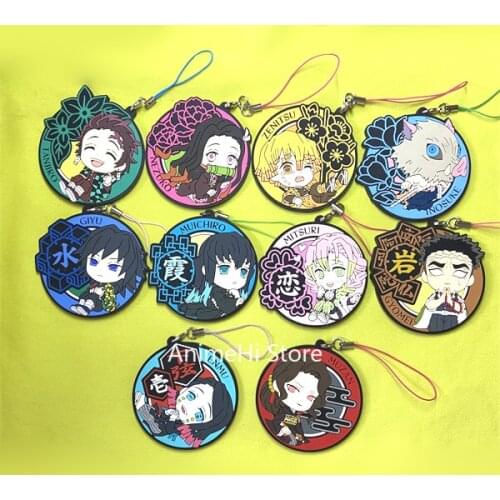 Anime Demon Slayer Kimetsu No Yaiba ENMU MUZAN GYOMEI MITSURI GIYU Round Keychain Phone Strap Figure Keyring Bag Pendant Gift