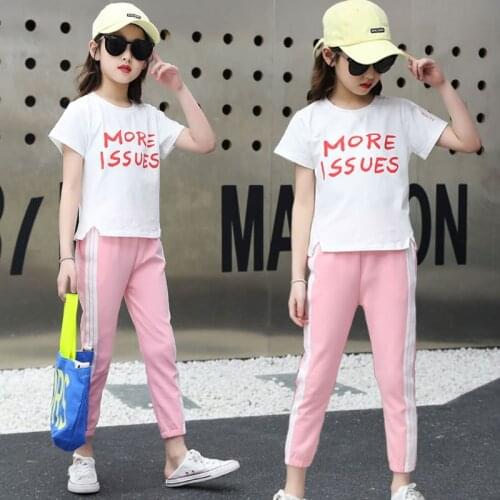 Summer Kid Baby Girls Clothes Child Tops T shirt + Plaid Pants 2PCS Sets Teenager School Tracksuit Clothes 6 8 9 10 11 12 Year