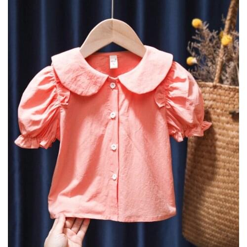 Fashion Children Baby Shirts Casual Short Sleeve Kids Girls Princes Cotton Blouses Shirt Tops Toddler Infant Clothing 1-6Y
